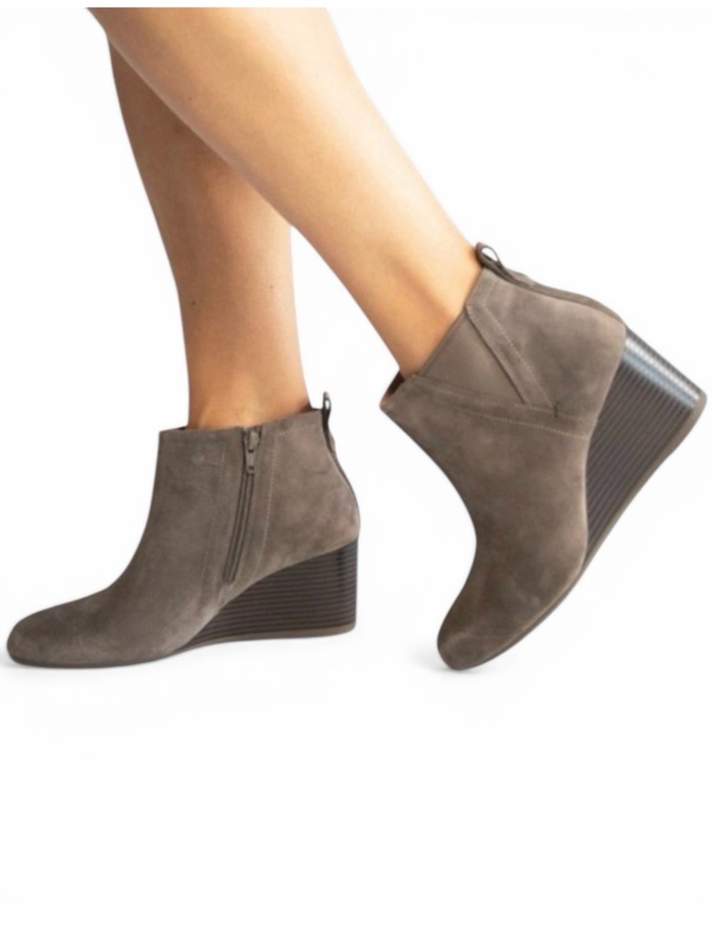Vionic Paloma Suede Wedge Ankle Booties in Greige Women’s Size 9
